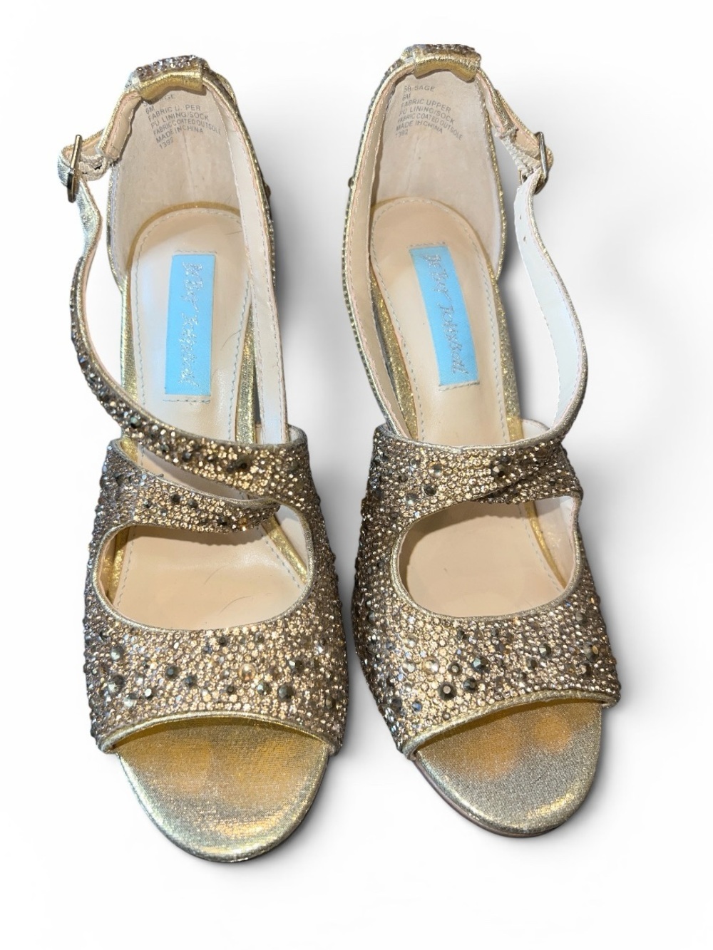 Betsey Johnson Size 6 Gold Rhinestone Open Toe Stiletto Sandal New - Picture 3 of 6